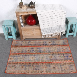 Vintage Oushak Small Rug 2.5x3.5 ft (75x107 cm), Turkish Blue Polka dot Wool Rug
