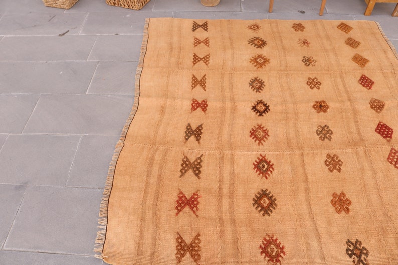 Antibacterial Rug Original 1051 Area Rug 5.7x5.1 ft Hemp Rug Orange Rug Hygienically Rug Handmade Rug Turkish Rug Organic Rug