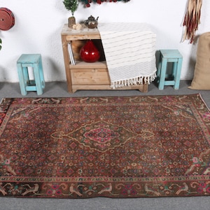 Vintage Rug, Area Rug, Turkish Rug, Anatolian Rug, Rugs For Dining Room, 3.8x6.4 ft Brown Rug, Kurdish Rugs, Turkish Area Rug,  7439