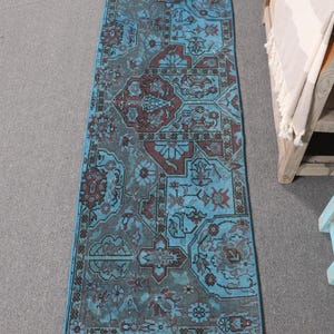 Turkish Rug, Vintage Rug, 2x6 Runner Rug, Overdyed Rugs, Rugs For Kitchen, 1.7x6.2 ft Blue Rug, Vintage Oushak Rug, Wool Runner Rug,