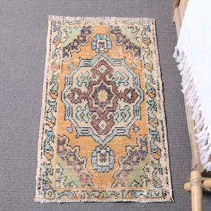 2x3 Small Rug, Turkish Rug, Vintage Rug, Faded Oushak, Rugs For Entry, 1.5x2.6 ft Yellow Rug, Boho Chic Turkish Rug, Handmade Small Rug,
