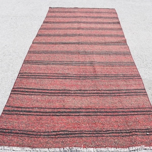 Vintage Turkish Kilim, Large Area Rug, Red Striped Kilim, 5x10ft, Handmade Wool Rug, Bohemian Decor, Living Room Carpet