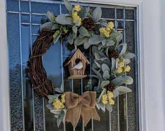 Spring Wreath - Birdhouse Wreath - Summer Wreath - Front Door Wreath - Valentine’s Day Wreath - Farmhouse Wreath - Mother’s Day Wreath
