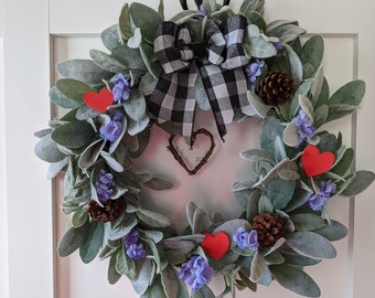 Valentine’s Day Wreath - Valentine Wreath - Spring Wreath - Lambs Ear Wreath - Farmhouse Wreath - Mother’s Day Wreath