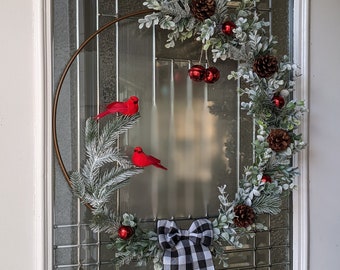 Christmas  Hoop Wreath - Holiday Wreath - Winter Wreath - Rustic Holiday Wreath - Farmhouse Christmas Wreath - Simple Holiday Wreath