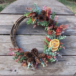 Fall Grapevine Wreath: Rustic Farmhouse Decor with Pine Cones & Orange Slices