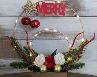 Christmas Mantel Decor - Christmas Decoration - Table Wreath - Holiday Table Wreath - Hoop Table Decoration - Hoop Wreath