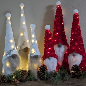 Lighted Christmas Gnome Cone Tree Set: Holiday Decor (18, 15, 12 inch)