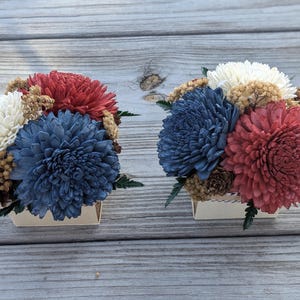 Set of two Memorial Day Flower Arrangements - 4th of July - Small Flower Centerpieces - Patriotic Flowers - Red White and Blue Flowers