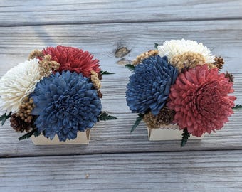 Set of two Memorial Day Flower Arrangements - 4th of July - Small Flower Centerpieces - Patriotic Flowers - Red White and Blue Flowers