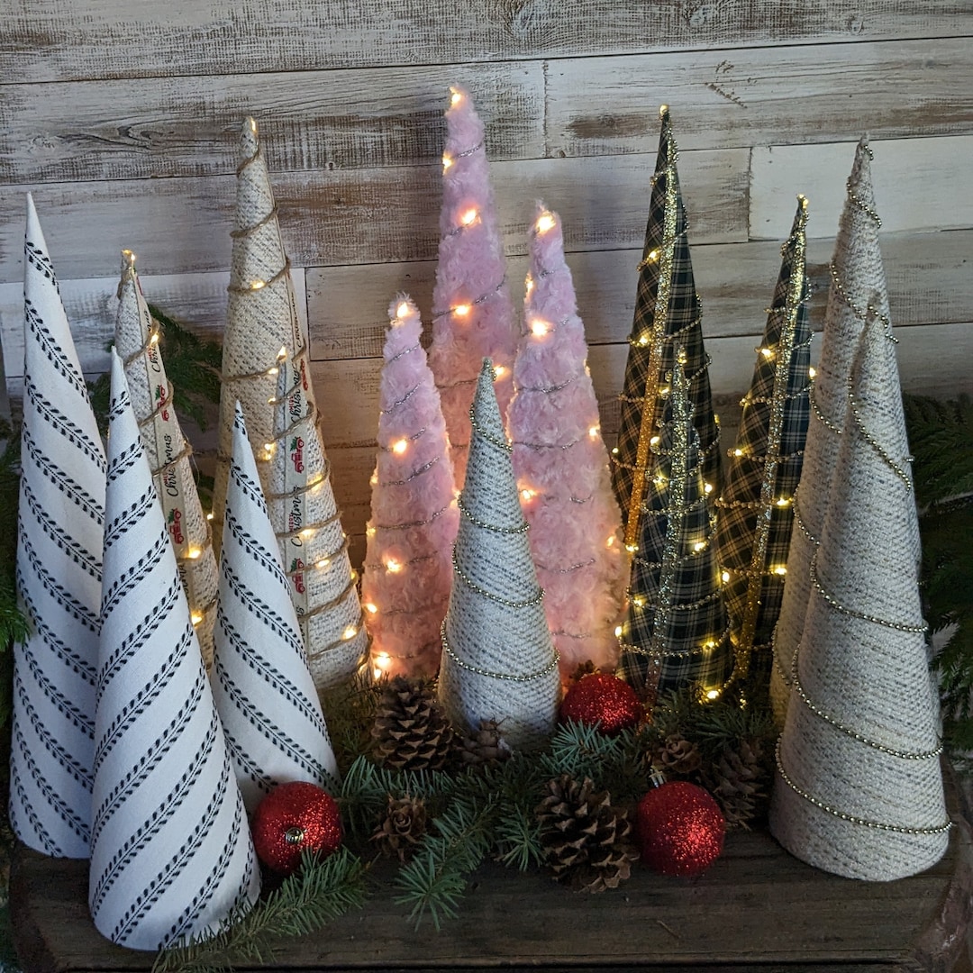 Christmas Tree Set Lighted Christmas Trees Pink Tree set of 3 Cone