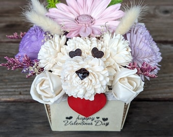 Sola Wood Flower Dog Arrangement, Valentine's Day Gift