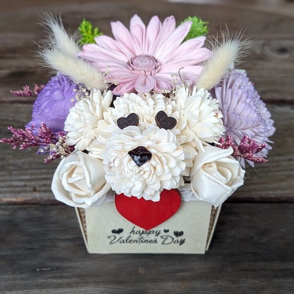 Small Flower Dog, Valentine's Day Arrangement, Flower Cat, Flower Teddy Bear, Sola Wood Flower Arrangement, Fall Flower Dog, Holiday Gift