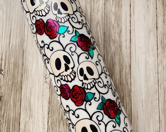 Ready to sell, Skull with Roses cute Gothic Tumbler, Glitter tumbler, Valentines Day, Anti Valentines Day, Gifts for Her, Skinny tumbler, 30