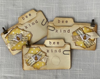 Bee Kind - Three File Folders - 12 Pieces - Journal Ephemera - Embellishments - Scrapbook