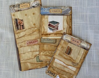 Back To Books - Paper Tablets - Set of Three - Hand Made Ephemera - Hand Dyed Papers