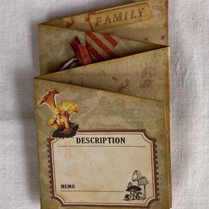 Two Sided Mushroom Themed Accordion Folder with Eight Pieces of Journal Ephemera - Ephemera - Junk Journal - Scrapbook