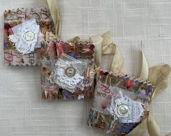 Tiny Slow Stitched Journals - Set of Three - Hand Stitched Journals - Handmade