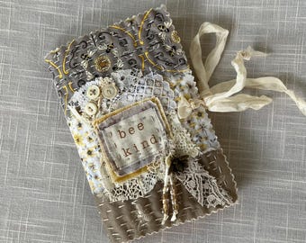 Bee Kind - Medium Slow Stitched, Hand Stamped "Bee Kind" Design - Handmade Journal