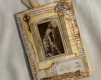 Back To Books - Vintage Book Themed Paper Journal - Vintage Design - Handmade Journal