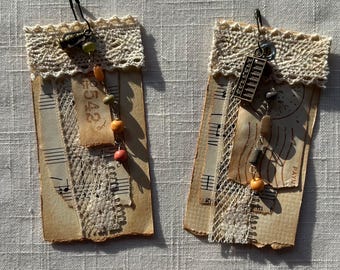 2 Paper, Lace, Bead, and Charm Clusters - Ephemera - Junk Journal - Ephemera - Embellishment - Scrapbook - Memories