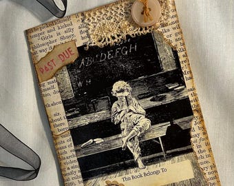 Back To Books -Vintage Book Themed Paper Journal - Vintage Design - Handmade Journal