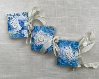 Tiny Slow Stitched Journals - Set of Three - Hand Stitched Journals - Handmade