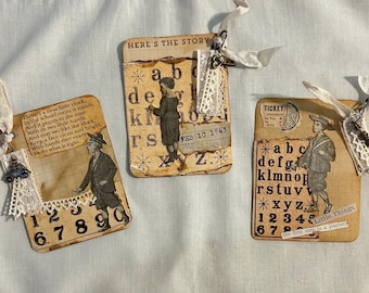 Back to Books - Three Vintage Inspired Journal Cards - Ephemera - Embellishments - Junk Journal - Scrapbooking- Memories - Document