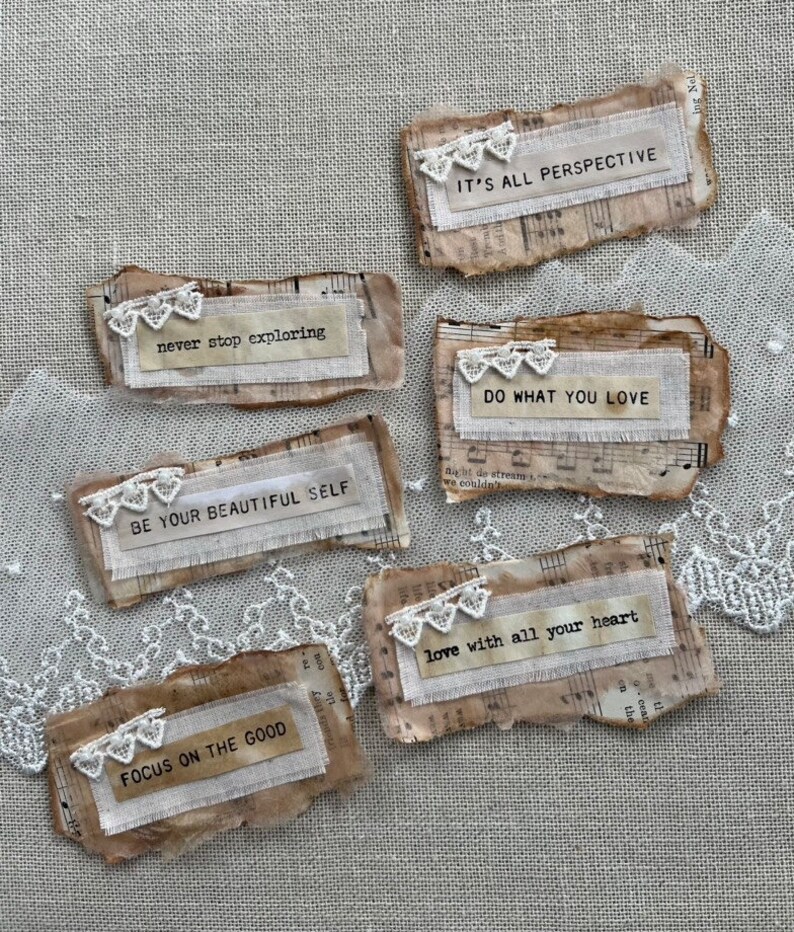Journaling Ephemera 6 Pieces Hand Stamped Saying Clusters Etsy