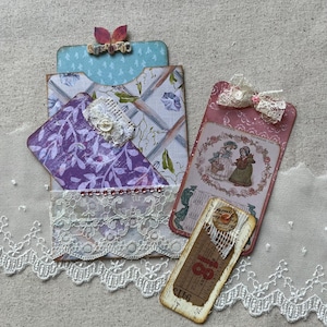 Lacy Pocket and Four Journaling Cards - Handmade Ephemera - Five Pieces