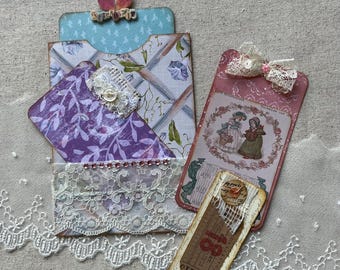 Lacy Pocket and Four Journaling Cards - Handmade Ephemera - Five Pieces
