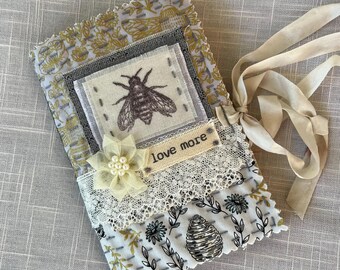 Bee Kind - Slow Stitched, Hand Stamped "Bee Kind" Design - Handmade Journal