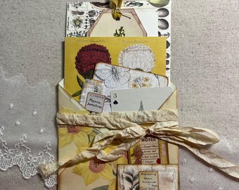 Bits and Bobs Ephemera Packet - Flower Themed - 7 Pieces - Journaling Supplies - Handmade Ephemera - Junk Journal Ephemera