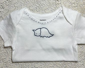 Hand Embroidered Baby Onesie - 12 months - Dinosaur