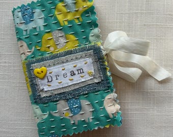 Mini Gift Card Journal 3" x 4 3/4" - Slow Stitched - Hand-stamped "Dream" Journal - Handmade