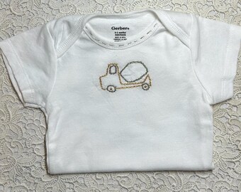Hand Embroidered Baby Onesie - 0-3 months - Cement Truck