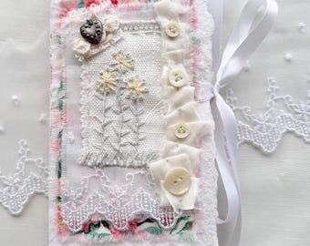 Hand Embroidered Flower Journal with Handmade Paper Cover