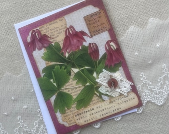 Flower Collaged Greeting Card - 5 1/2" x 4 1/4" - Handmade - "Memorable"