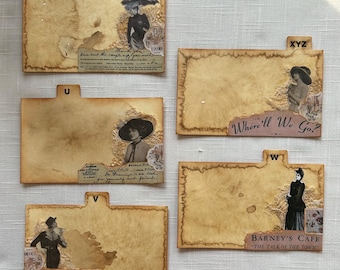 Vintage Women on index alphabet cards T to XYZ -  Five Pieces - Journal Ephemera - Embellishments - Scrapbook