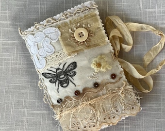 Bee Kind - Hand Stamped "Bee Kind" Design - Handmade Journal - Collaged Cover