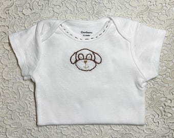 Hand Embroidered Baby Onesie - 0-3 months - Dog