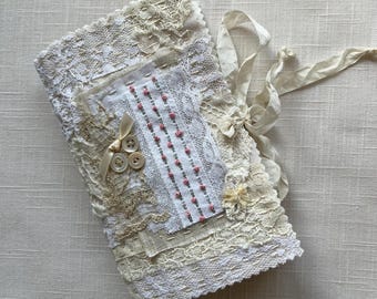 Slow Stitched Medium Lace Journal - Handmade Journal