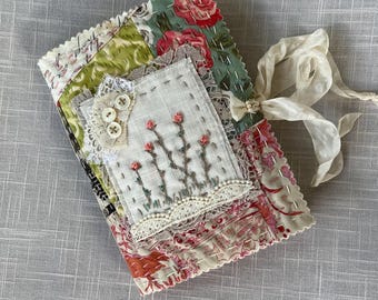 Slow Stitched, Hand Embroidered Flower Garden Journal - Handmade Journal -