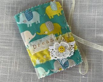 Gift Card Journal - 3" x 4" - Slow Stitched -  Handmade - Elephant Themed Fabric