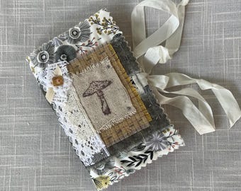 Gift Card Journal - 3 1/4" x 5" - Slow Stitched - Hand-stamped Mushroom Themed - Handmade