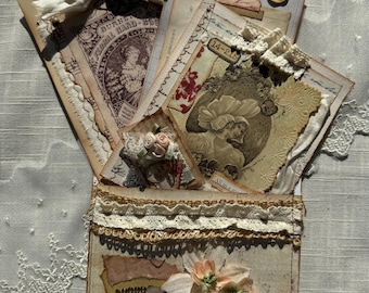 Vintage Theme Pocket of Ephemera - 7 Pieces of Handmade Ephemera