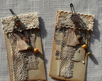 2 Paper, Lace, Bead, and Charm Clusters - Ephemera - Junk Journal - Ephemera - Embellishment - Scrapbook - Memories