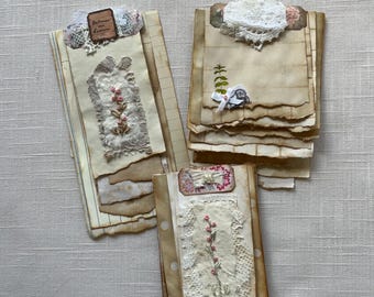 Paper Tablets - Set of Three - Hand Embroidered Ephemera - Hand Dyed Papers