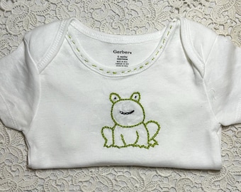 Hand Embroidered Baby Onesie - 12 months - Frog