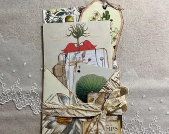 Bits and Bobs Ephemera Packet - Flower Themed - 8 Pieces - Journaling Supplies - Handmade Ephemera